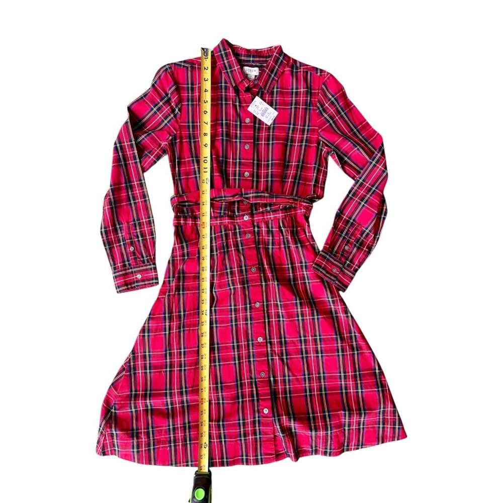J.Crew Red Tartan Plaid Shirt Dress Womens Sz 0 Button Front Belted Holiday NWT